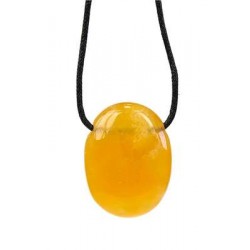 Collier Calcite Orange Pierre ovale percée Cordon noir