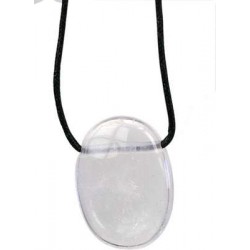 Collier Cristal de Roche Pierre ovale percée Cordon noir