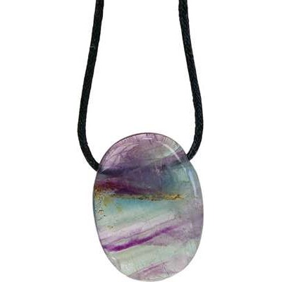 Collier Fluorite Pierre ovale percée Cordon noir