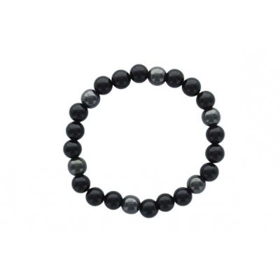 Bracelet Onyx et Hématite Perles rondes 8 mm