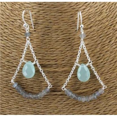 Boucles d'oreilles Labradorite et Aqua Calcite Argent 925