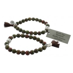 Bracelet Unakite Perles rondes 8 mm Pompon et Lotus