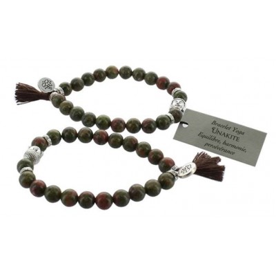 Bracelet Unakite Perles rondes 8 mm Pompon et Lotus