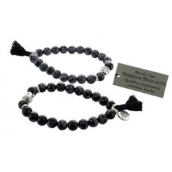 Bracelet Obsidienne Mouchetée Perles rondes 8 mm Pompon et Lotus