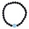 Bracelet Onyx noir Perles rondes 6 mm et Perle unique Calcédoine Bleue 1 cm