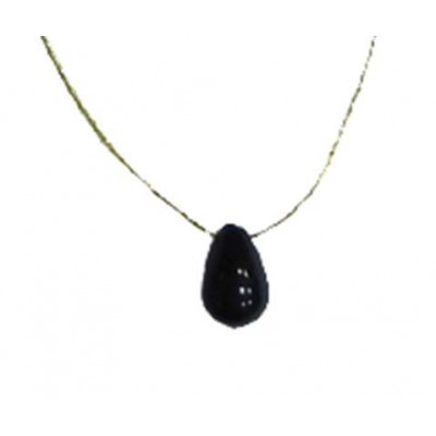 Collier Onyx Noir briolette Fil coton doré