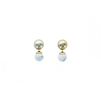 Boucles d'oreilles Howlite blanche Boules Réversibles Métal Doré