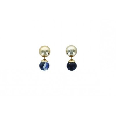 Boucles d'oreilles Sodalite Boules Réversibles Métal Doré