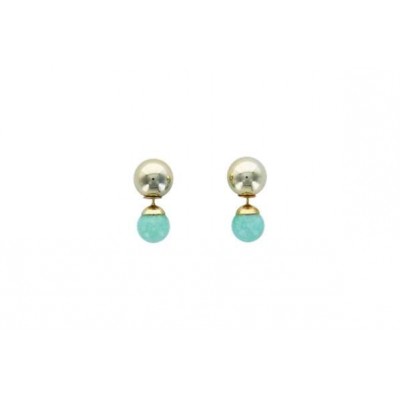 Boucles d'oreilles Amazonite Boules Réversibles Métal Doré