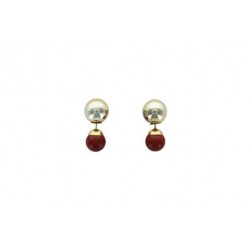 Boucles d'oreilles Jaspe Rouge Boules Réversibles Métal Doré