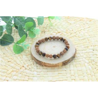 Bracelet Oeil de Tigre et Rudraksha Perles rondes 8 mm