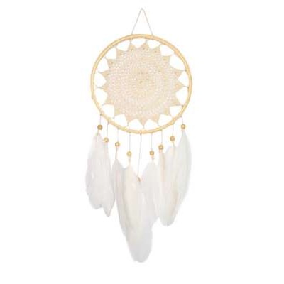 Attrape-rêves Plumes et Macramé Beige 20 cm