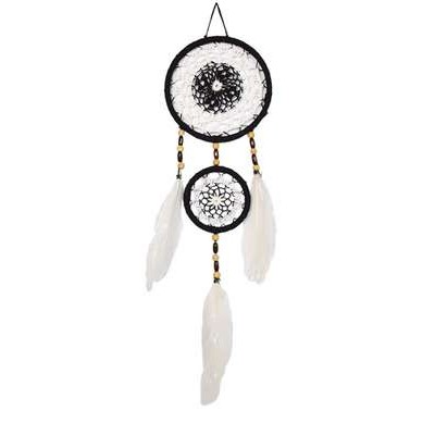 Attrape-rêves Plumes Noir et Blanc 15 cm