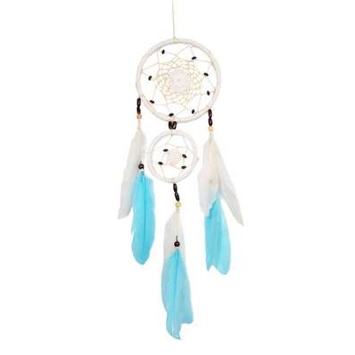 Attrape-rêves Plumes Bleues et Blanches 15 cm