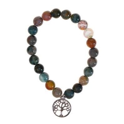 Bracelet Agate multicolore perles rondes 8 mm et breloque Arbre de vie